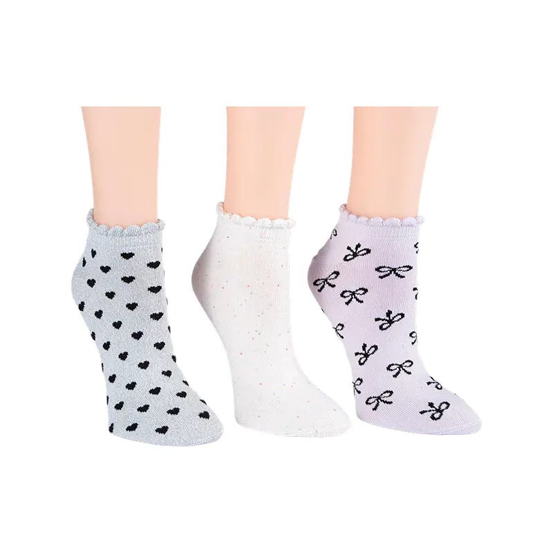 A/O Bow/Rainbow Fleck/A/O Heart Scallo Lowcut 3ppk Socks