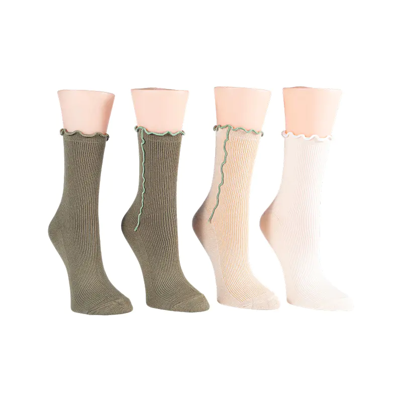 Constrast Lettuce Welt Rib Demi Crew 4ppk Socks