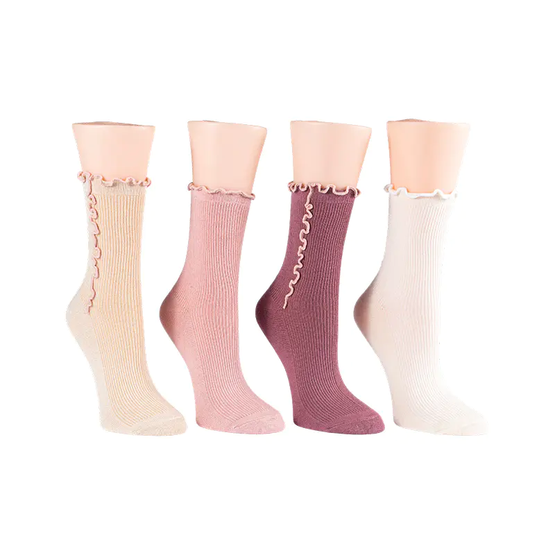 Constrast Lettuce Welt Rib Demi Crew 4ppk Socks